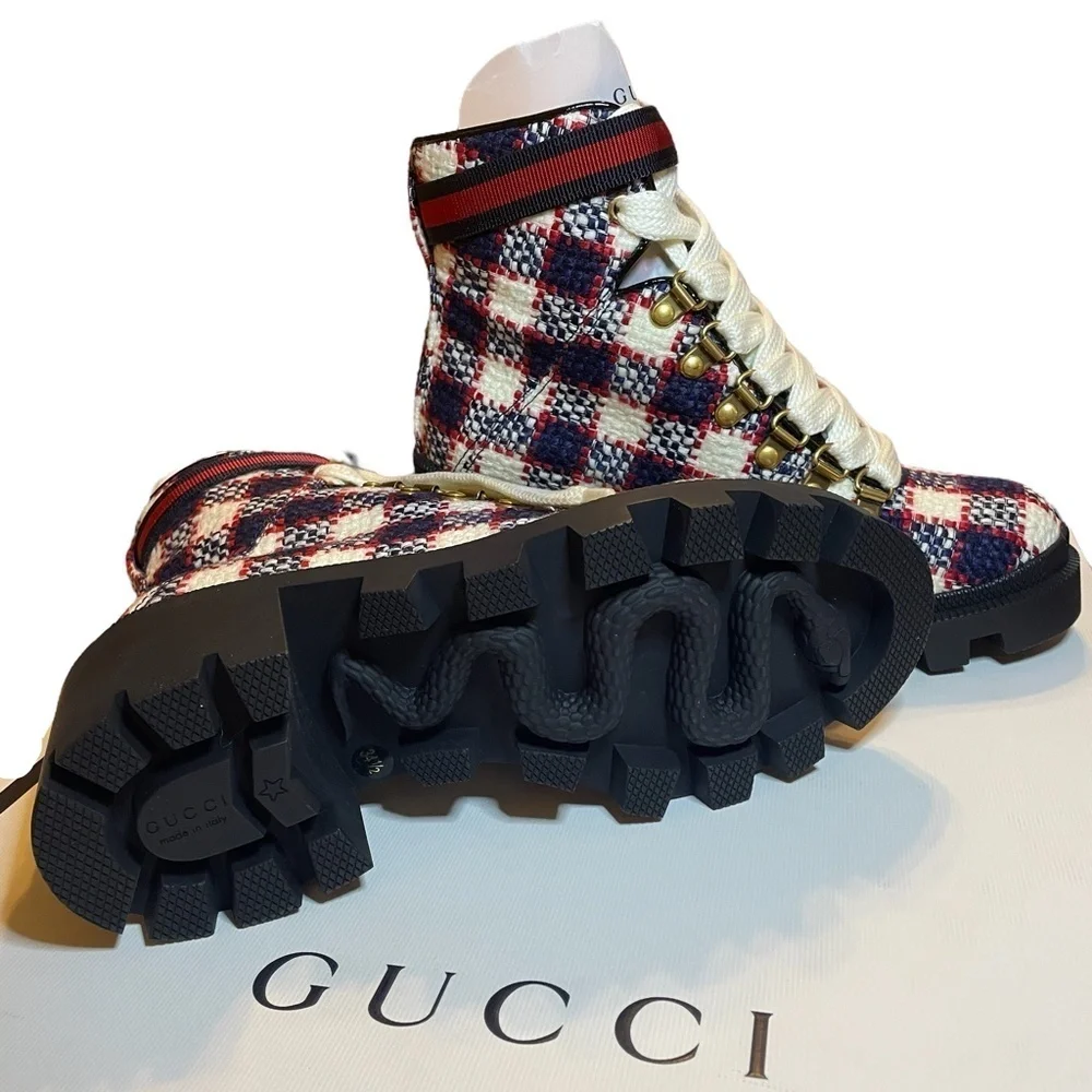 NIB Gucci Trip 40 Bootie in Plaid Tweed Sz. 34.5 (4.5)